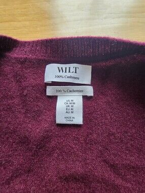 Wilt Women's Burgundy Crewneck Cashmere Button Cardigan